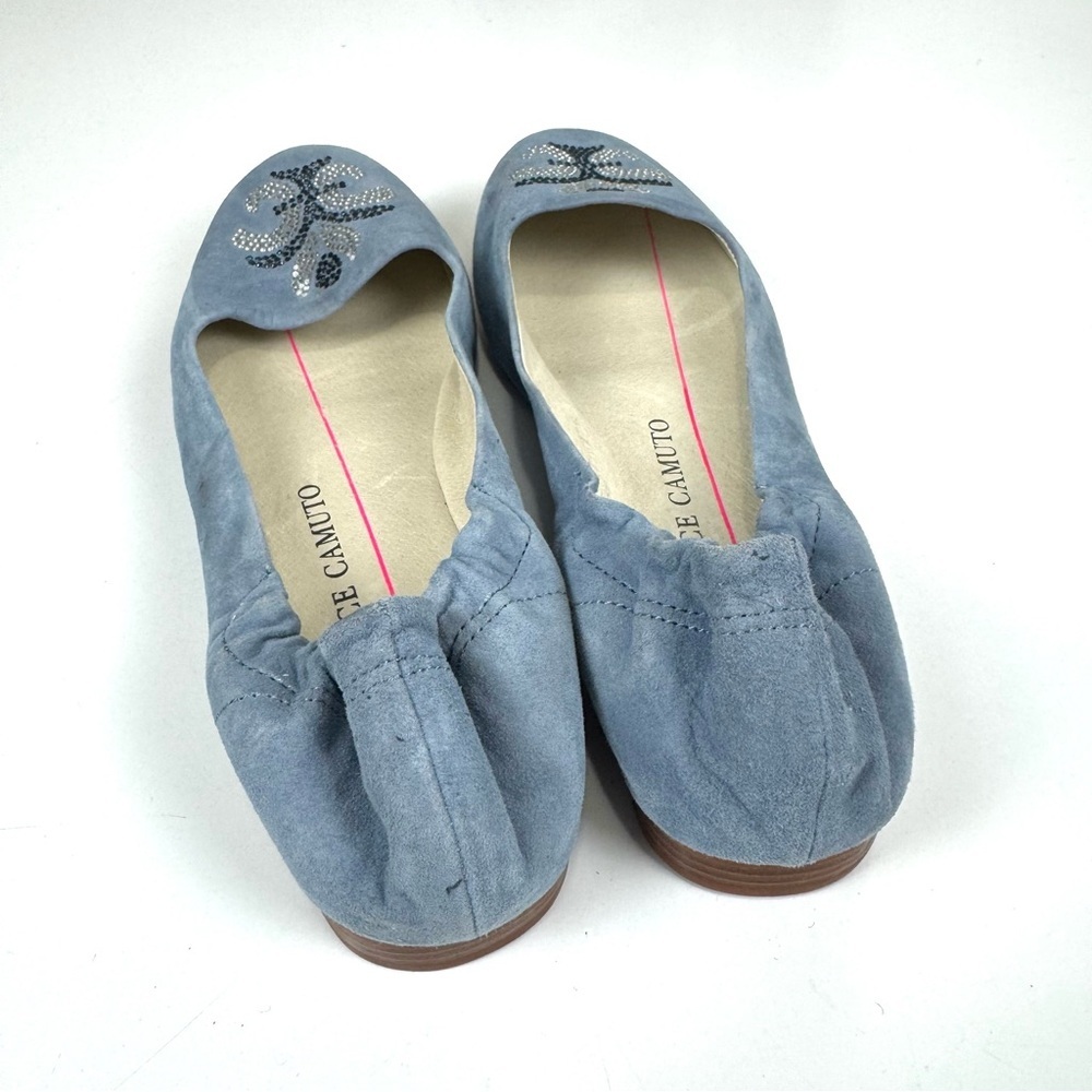 Two By Vince Camuto Women's 8 Blue Suede Ballet Flats Rhinestone Embellishments - Picture 6 of 8